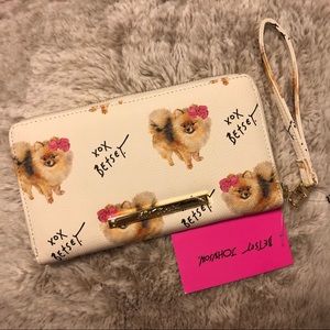 Betsey Johnson Pomeranian print zip wallet/clutch